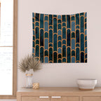 Art Deco Blue Teal Marble and Metallic Copper Marbled Pattern Wall Tapestry Gallery Image 2