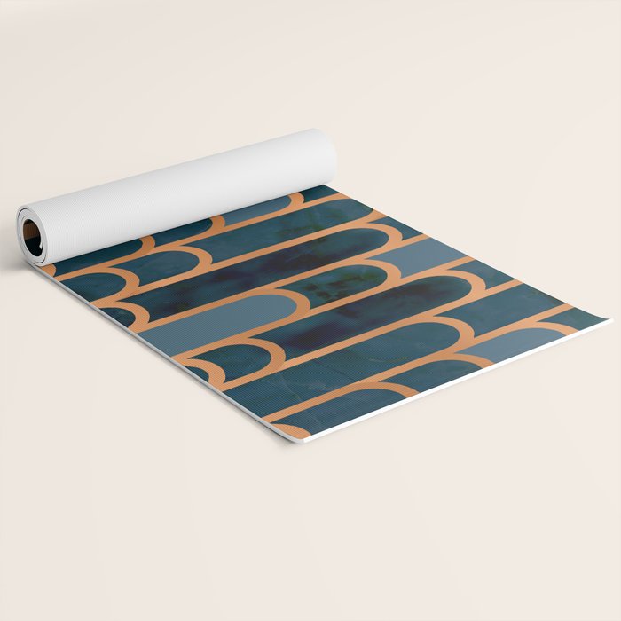 Art Deco Blue Teal Marble and Metallic Copper Marbled Pattern Yoga Mat Gallery Image 2