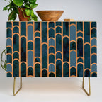 Art Deco Blue Teal Marble and Metallic Copper Marbled Pattern Credenza Gallery Image 1