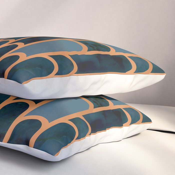 Art Deco Blue Teal Marble and Metallic Copper Marbled Pattern Pillow Sham Gallery Image 3