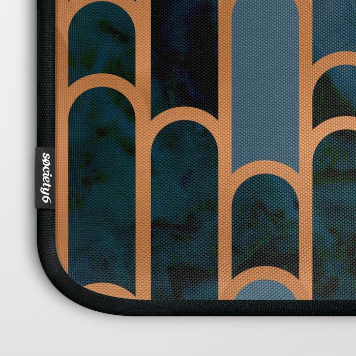 Art Deco Blue Teal Marble and Metallic Copper Marbled Pattern Laptop Sleeve Gallery Image 3