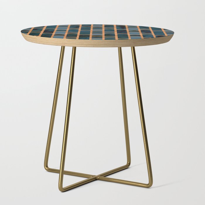 Art Deco Blue Teal Marble and Metallic Copper Marbled Pattern Side Table Gallery Image 1