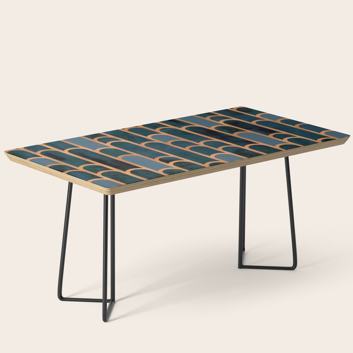 Art Deco Blue Teal Marble and Metallic Copper Marbled Pattern Coffee Table Gallery Image 1