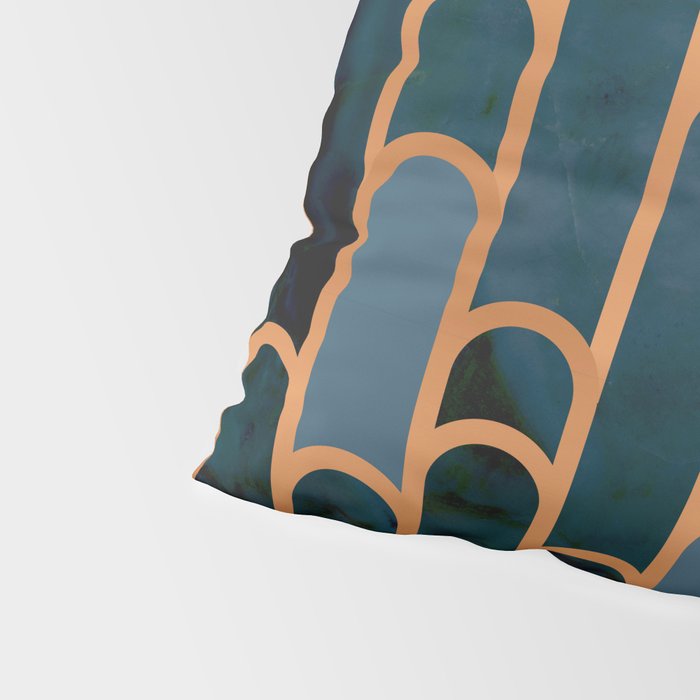 Art Deco Blue Teal Marble and Metallic Copper Marbled Pattern Pillow Sham Gallery Image 4