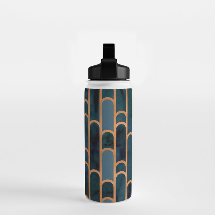 Art Deco Blue Teal Marble and Metallic Copper Marbled Pattern Water Bottle Gallery Image 2