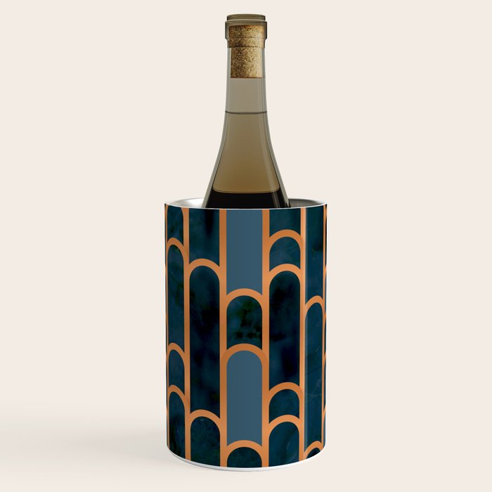 Art Deco Blue Teal Marble and Metallic Copper Marbled Pattern Wine Chiller Gallery Image 3
