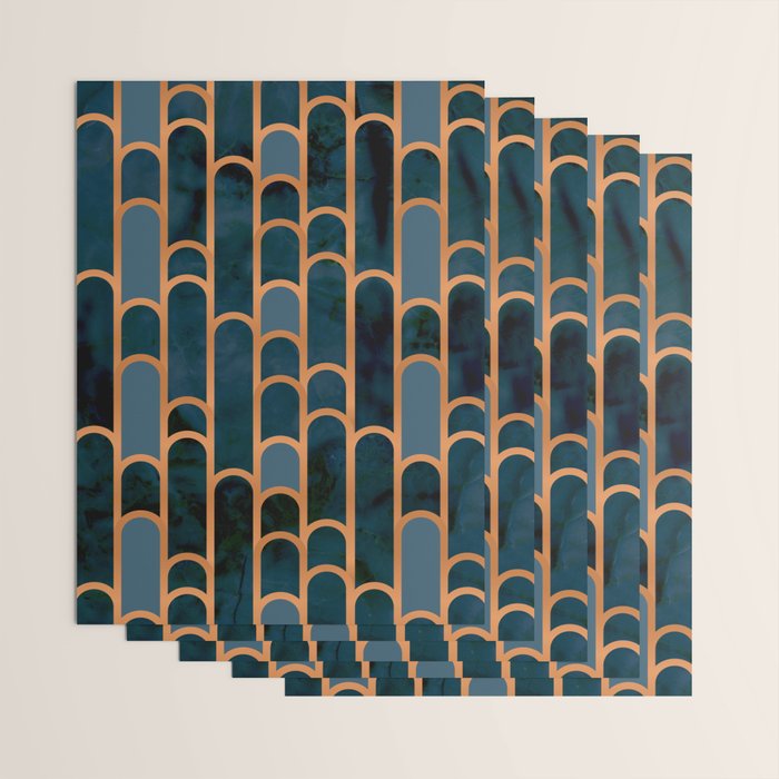 Art Deco Blue Teal Marble and Metallic Copper Marbled Pattern Wrapping Paper Gallery Image 3