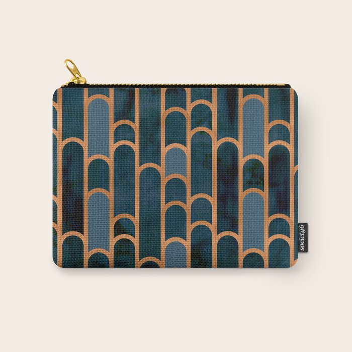 Art Deco Blue Teal Marble and Metallic Copper Marbled Pattern Carry All Pouch Gallery Image 1