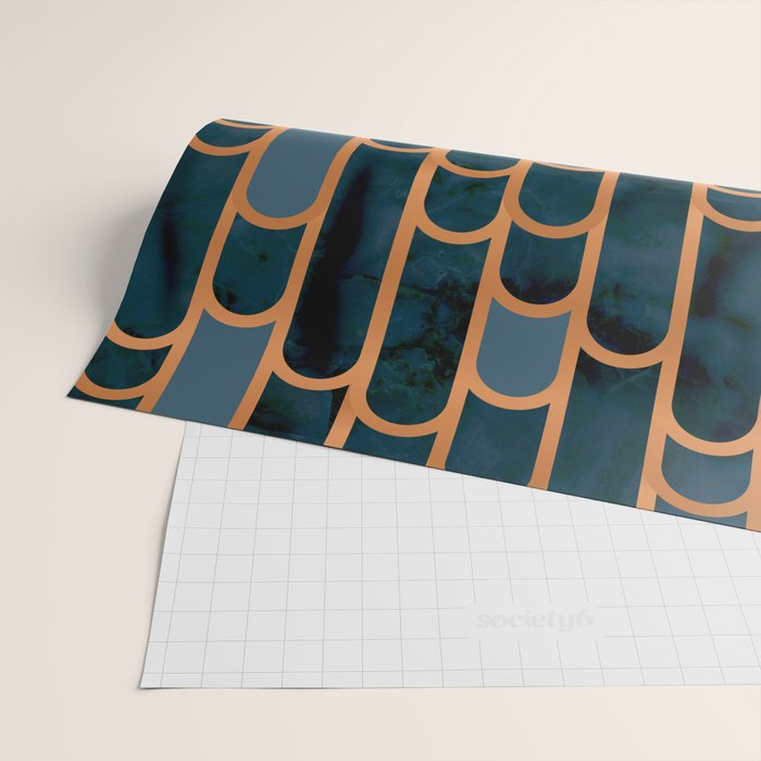 Art Deco Blue Teal Marble and Metallic Copper Marbled Pattern Wrapping Paper Gallery Image 2