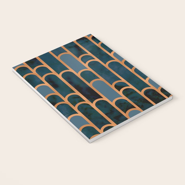 Art Deco Blue Teal Marble and Metallic Copper Marbled Pattern Notebook Gallery Image 3
