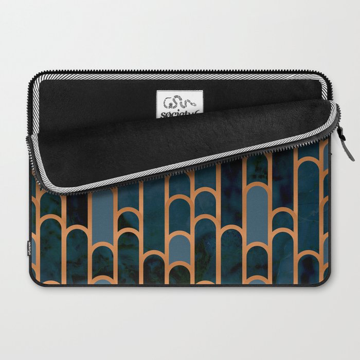 Art Deco Blue Teal Marble and Metallic Copper Marbled Pattern Laptop Sleeve Gallery Image 2