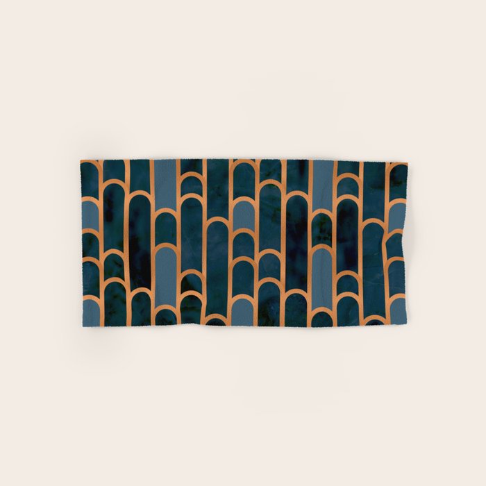 Art Deco Blue Teal Marble and Metallic Copper Marbled Pattern Bath Towel Gallery Image 1