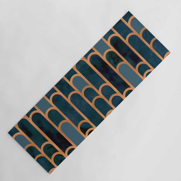 Art Deco Blue Teal Marble and Metallic Copper Marbled Pattern Yoga Mat Gallery Image 1