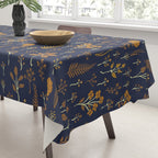 Navy Blue & Mustard Yellow Floral Pattern Tablecloth Gallery Image 3