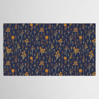 Navy Blue & Mustard Yellow Floral Pattern Tablecloth Gallery Image 2