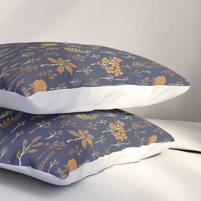 Navy Blue & Mustard Yellow Floral Pattern Pillow Sham Gallery Image 3