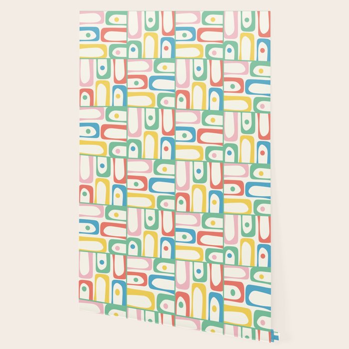 Mid Century Modern Piquet Abstract Multi Cheerful Contemporary Colorful Pattern Wallpaper Gallery Image 2