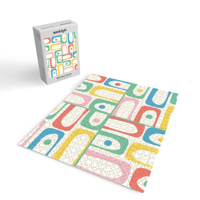 Mid Century Modern Piquet Abstract Multi Cheerful Contemporary Colorful Pattern Jigsaw Puzzle Gallery Image 2