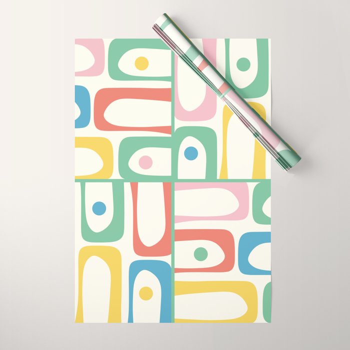 Mid Century Modern Piquet Abstract Multi Cheerful Contemporary Colorful Pattern Wrapping Paper Gallery Image 1