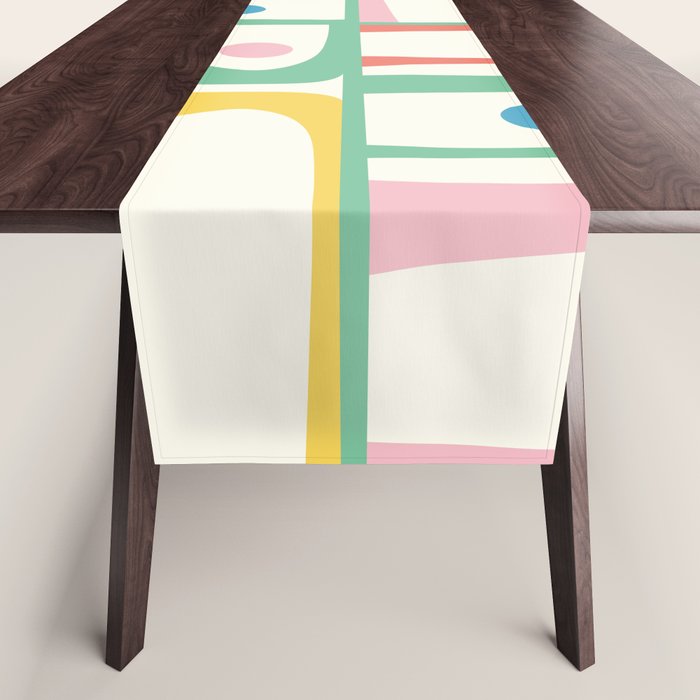 Mid Century Modern Piquet Abstract Multi Cheerful Contemporary Colorful Pattern Table Runner Gallery Image 1