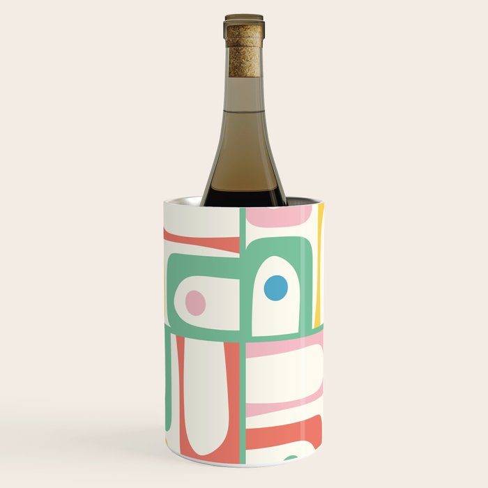 Mid Century Modern Piquet Abstract Multi Cheerful Contemporary Colorful Pattern Wine Chiller Gallery Image 1