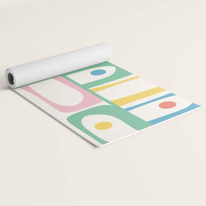 Mid Century Modern Piquet Abstract Multi Cheerful Contemporary Colorful Pattern Yoga Mat Gallery Image 2