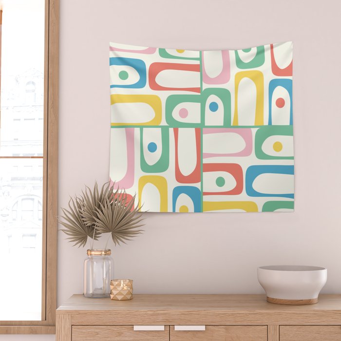 Mid Century Modern Piquet Abstract Multi Cheerful Contemporary Colorful Pattern Wall Tapestry Gallery Image 2