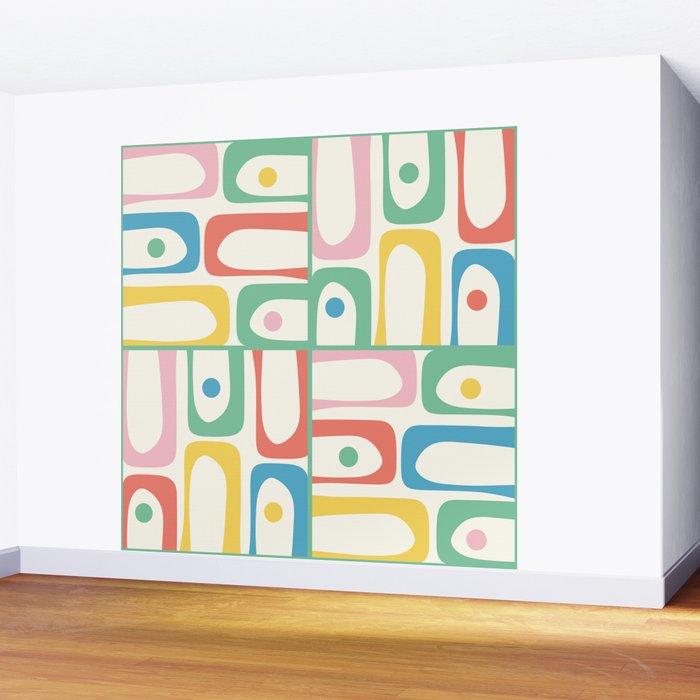 Mid Century Modern Piquet Abstract Multi Cheerful Contemporary Colorful Pattern Wall Mural Gallery Image 2