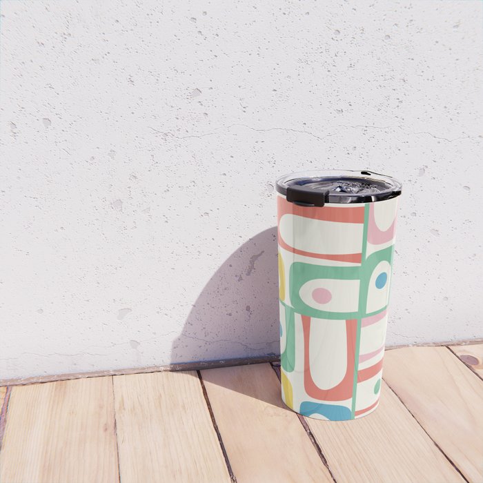 Mid Century Modern Piquet Abstract Multi Cheerful Contemporary Colorful Pattern Travel Mug Gallery Image 4