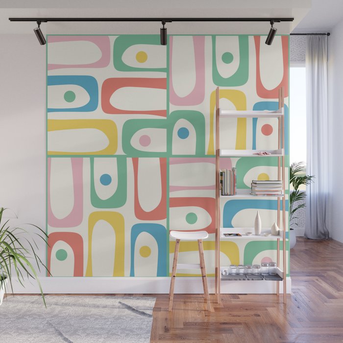 Mid Century Modern Piquet Abstract Multi Cheerful Contemporary Colorful Pattern Wall Mural Gallery Image 1