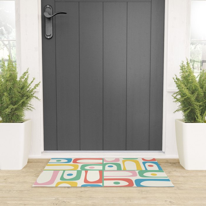 Mid Century Modern Piquet Abstract Multi Cheerful Contemporary Colorful Pattern Welcome Mat Gallery Image 3