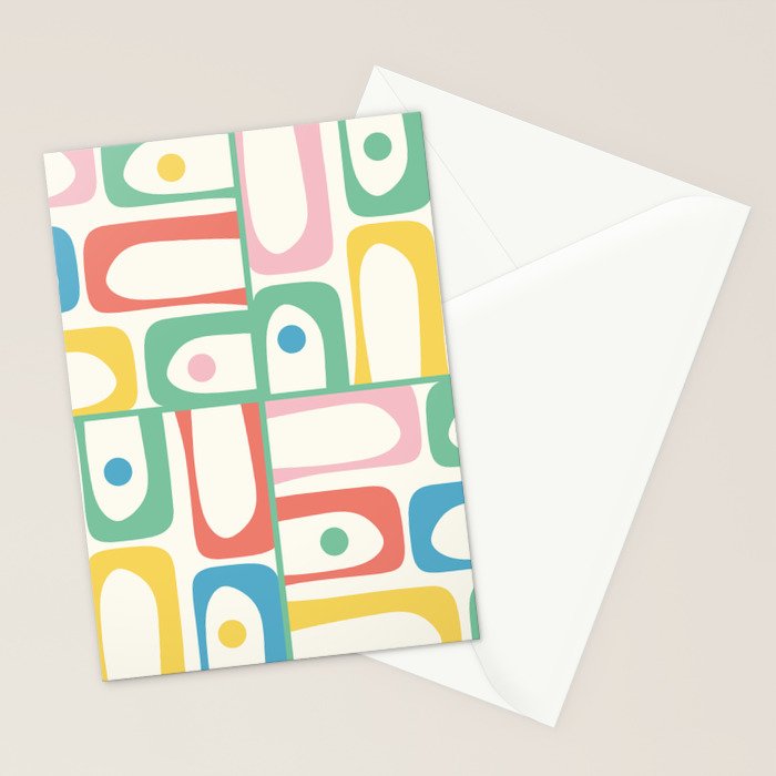Mid Century Modern Piquet Abstract Multi Cheerful Contemporary Colorful Pattern Stationery Card Gallery Image 2
