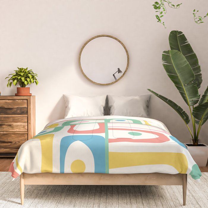 Mid Century Modern Piquet Abstract Multi Cheerful Contemporary Colorful Pattern Comforter Gallery Image 3