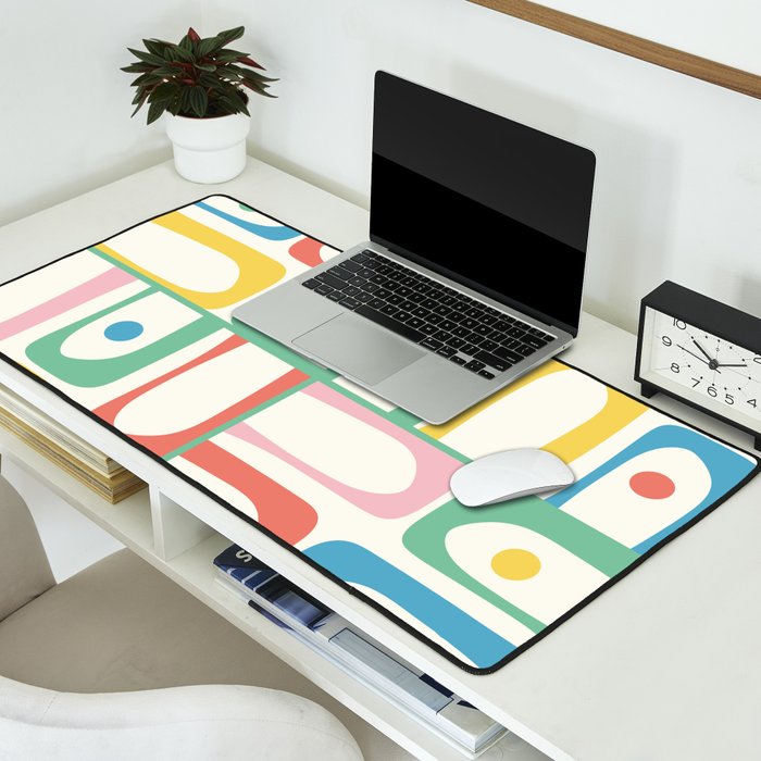 Mid Century Modern Piquet Abstract Multi Cheerful Contemporary Colorful Pattern Desk Mat Gallery Image 2