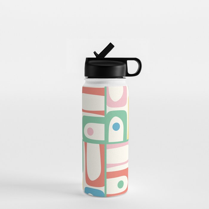 Mid Century Modern Piquet Abstract Multi Cheerful Contemporary Colorful Pattern Water Bottle Gallery Image 1