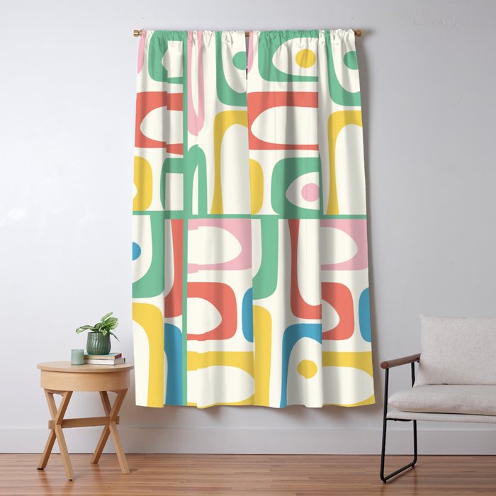 Mid Century Modern Piquet Abstract Multi Cheerful Contemporary Colorful Pattern Window Curtain Gallery Image 1