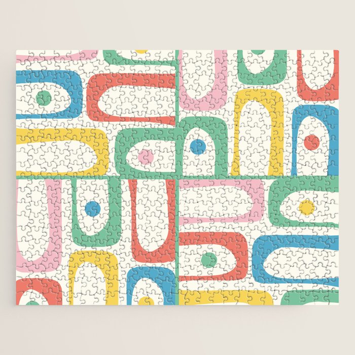 Mid Century Modern Piquet Abstract Multi Cheerful Contemporary Colorful Pattern Jigsaw Puzzle Gallery Image 1