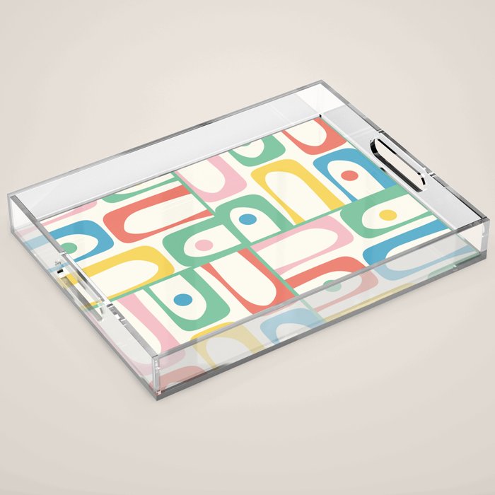 Mid Century Modern Piquet Abstract Multi Cheerful Contemporary Colorful Pattern Acrylic Tray Gallery Image 1