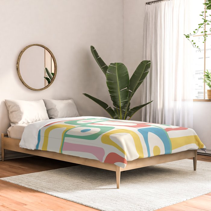 Mid Century Modern Piquet Abstract Multi Cheerful Contemporary Colorful Pattern Comforter Gallery Image 2