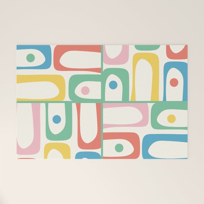 Mid Century Modern Piquet Abstract Multi Cheerful Contemporary Colorful Pattern Welcome Mat Gallery Image 1