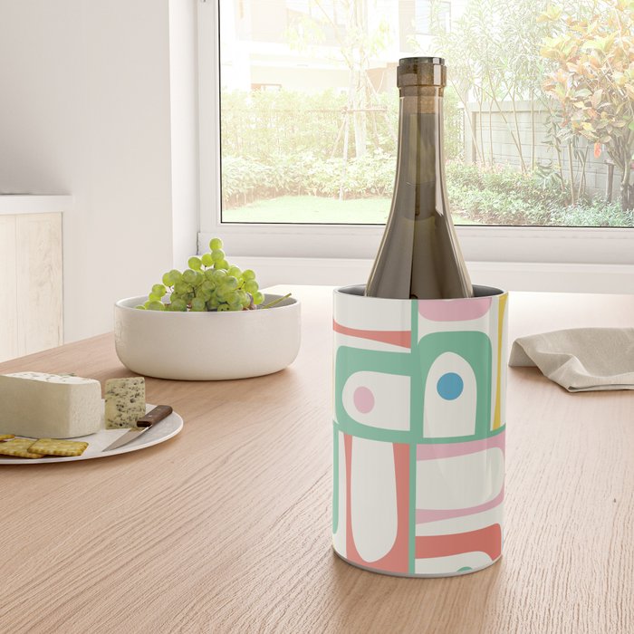Mid Century Modern Piquet Abstract Multi Cheerful Contemporary Colorful Pattern Wine Chiller Gallery Image 4