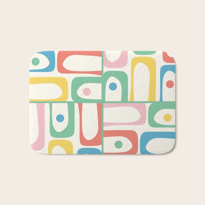 Mid Century Modern Piquet Abstract Multi Cheerful Contemporary Colorful Pattern Bath Mat Gallery Image 1