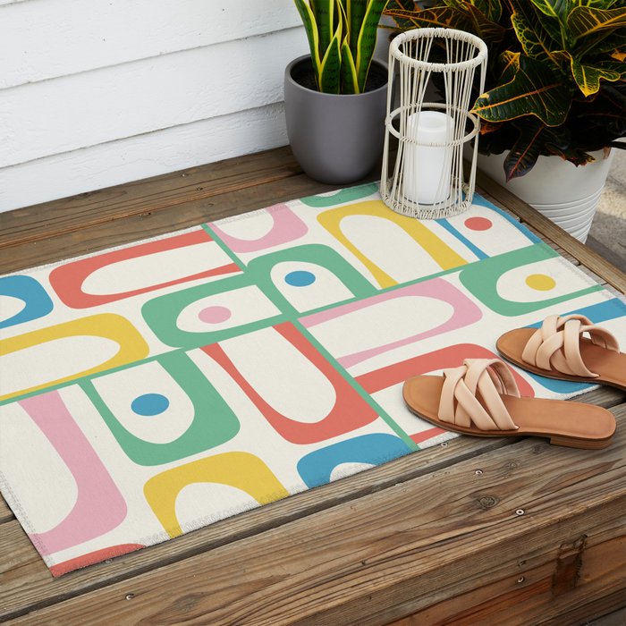 Mid Century Modern Piquet Abstract Multi Cheerful Contemporary Colorful Pattern Outdoor Rug Gallery Image 2