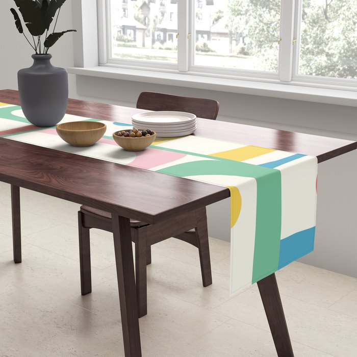 Mid Century Modern Piquet Abstract Multi Cheerful Contemporary Colorful Pattern Table Runner Gallery Image 2