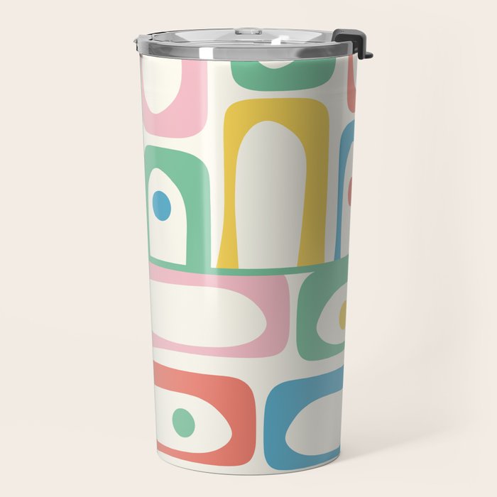 Mid Century Modern Piquet Abstract Multi Cheerful Contemporary Colorful Pattern Travel Mug Gallery Image 2