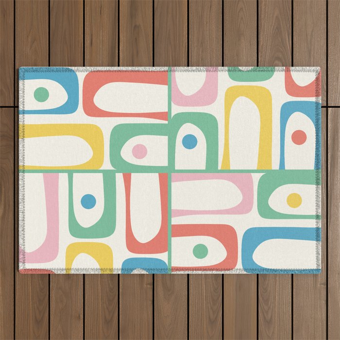 Mid Century Modern Piquet Abstract Multi Cheerful Contemporary Colorful Pattern Outdoor Rug Gallery Image 1