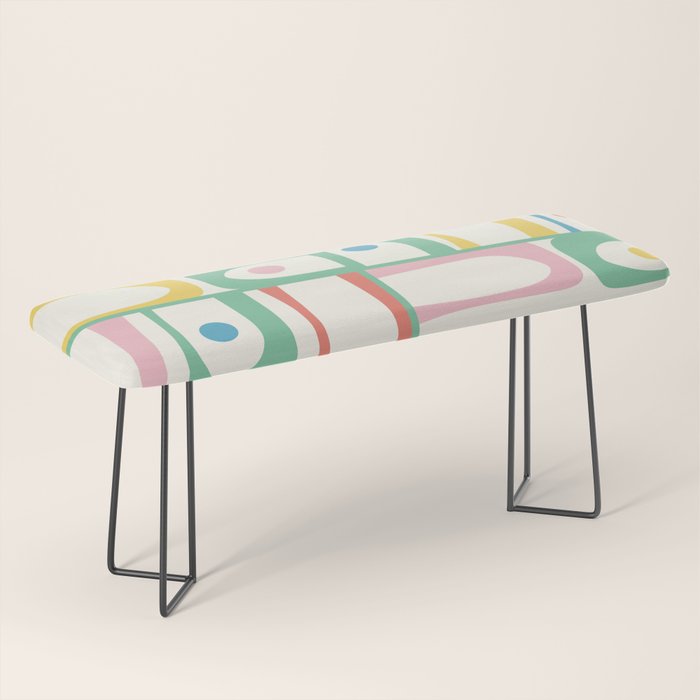 Mid Century Modern Piquet Abstract Multi Cheerful Contemporary Colorful Pattern Bench Gallery Image 1