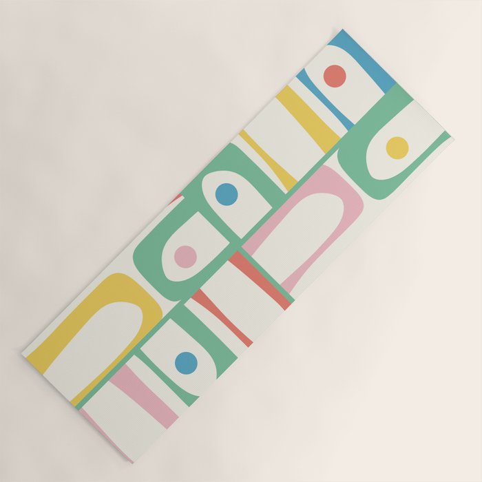 Mid Century Modern Piquet Abstract Multi Cheerful Contemporary Colorful Pattern Yoga Mat Gallery Image 1