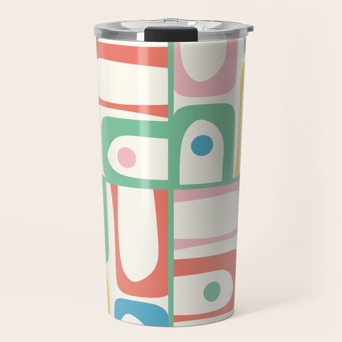 Mid Century Modern Piquet Abstract Multi Cheerful Contemporary Colorful Pattern Travel Mug Gallery Image 1