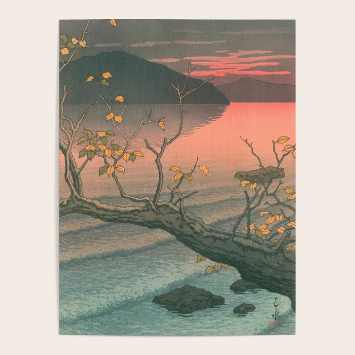 Sunset At Lake Towada, Nenokuchi - Vintage Japanese Woodblock Print Art By Hasui Kawase, 1930's. Poster Gallery Image 1